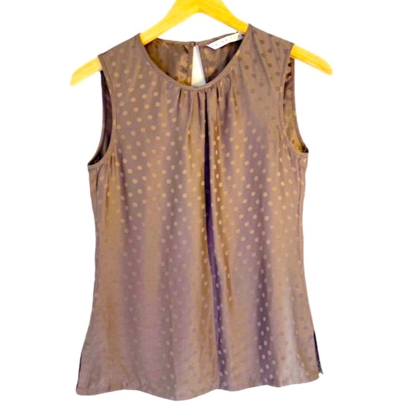 Trina Turk Taupe Brown Silk Sleeveless Polka Dot Top, Size XS (Please See Below) - Picture 1 of 12